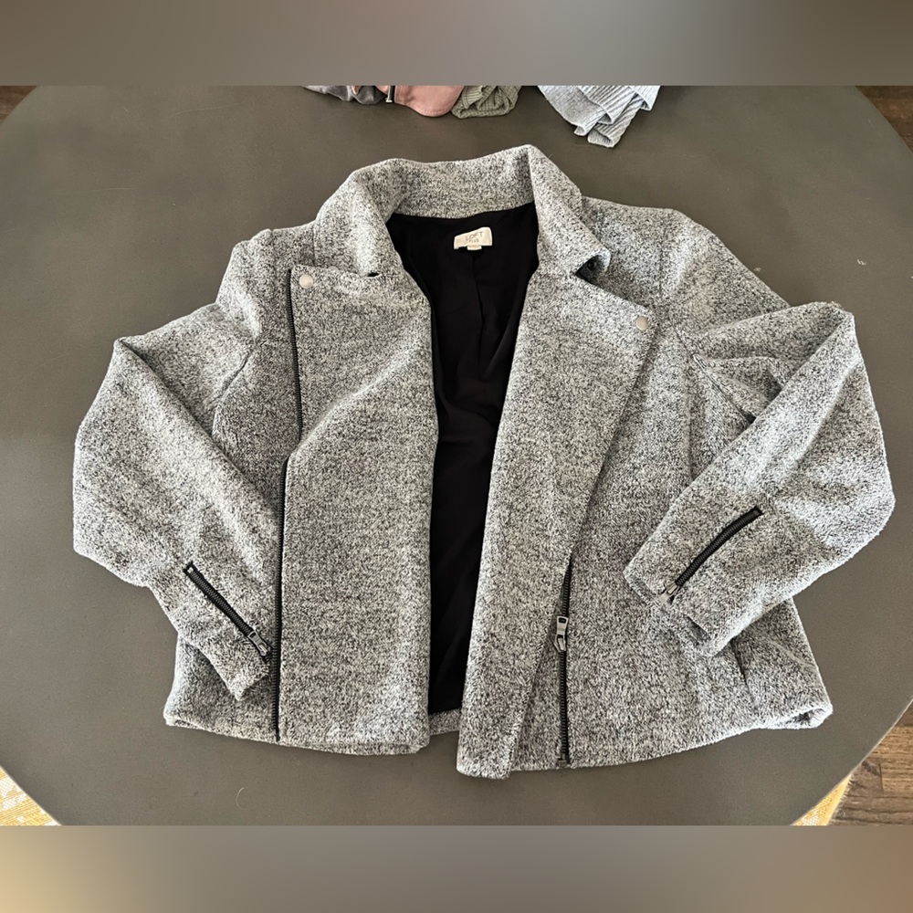 Women's LOFT Gray Fabric Moto Style Jacket, size 16